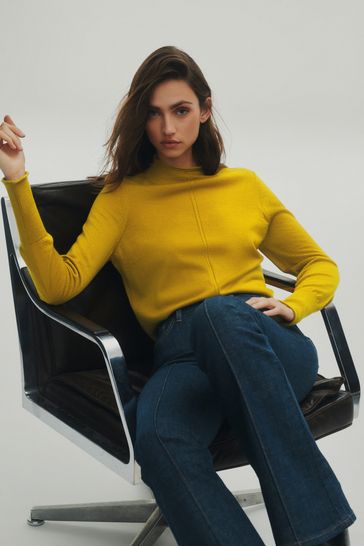 Citrine Yellow Premium 100 Merino Wool Roll Neck Jumper