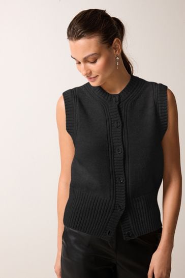Black Knitted Button Waistcoat