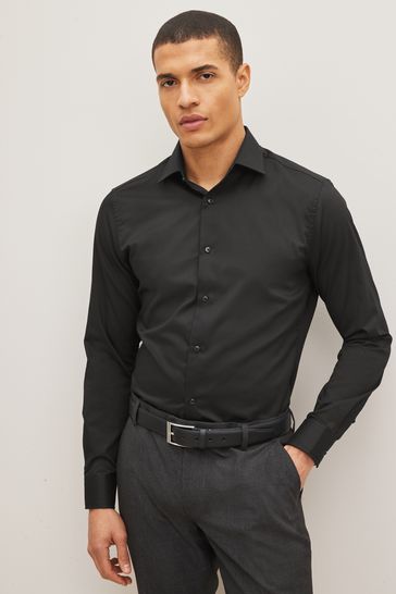 Black Slim Fit Easy Care Textured Shirt
