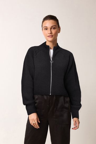 Buy Black Zip Cropped Cardigan from Next Luxembourg