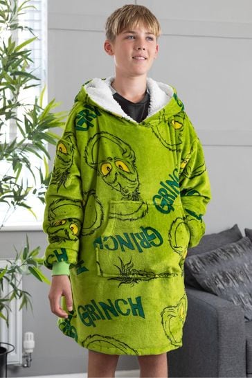 Vanilla Underground Green Grinch Kids Blanket Hoodie