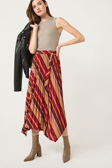 Pleated red striped skirt sales