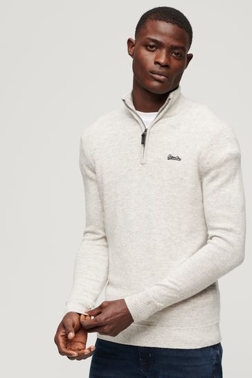 Superdry Grey Essential Embroided Knitwear Henley Jumper