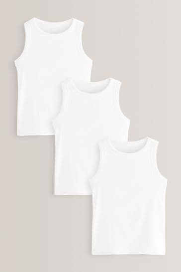 White Crop Rib Vests 3 Pack (5-16yrs)