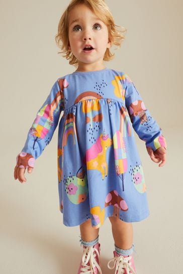 Blue Unicorn Long Sleeve Jersey Dress (3mths-7yrs)