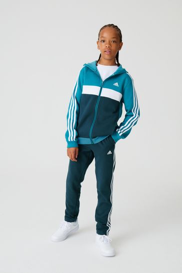 adidas Blue Sportswear Tiberio 3-Stripes Colorblock Fleece Tracksuit Kids