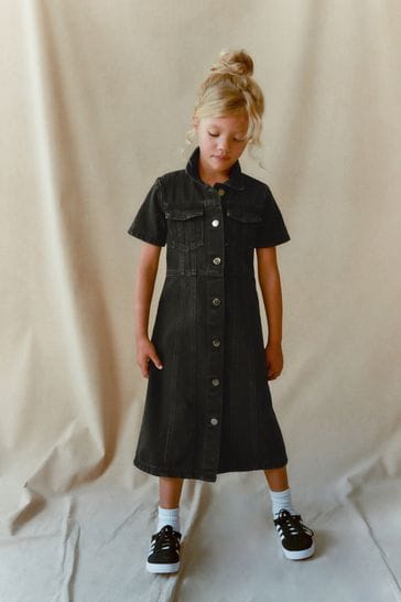 Maxi Length Black Fitted Denim Dress (3-16yrs)