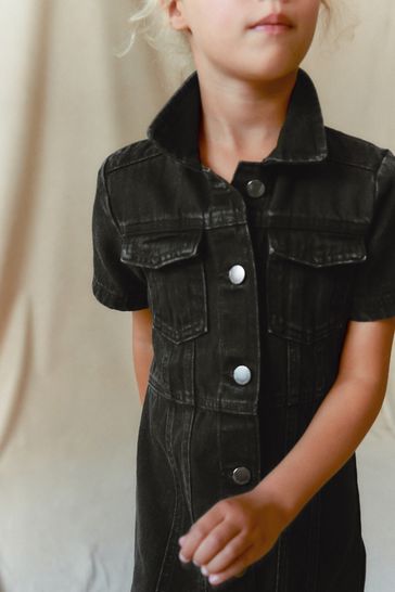 Girls black shop denim dress
