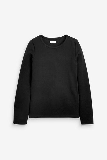 Black 1 Pack Long Sleeve Ribbed Top (3-16yrs)