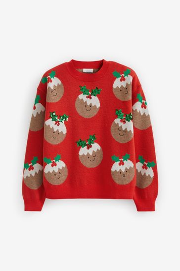 Red Christmas Pudding Jumper (3-16yrs)