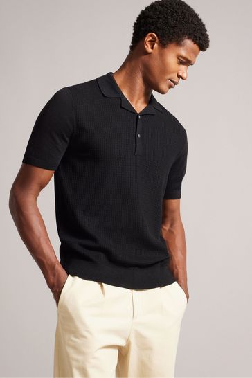 Ted Baker Black Adio Textured Front Polo Shirt