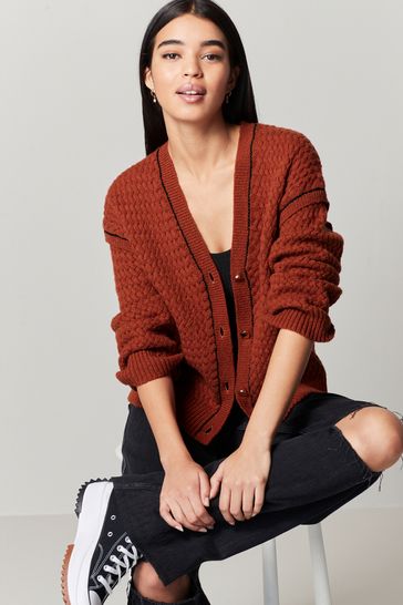 Buy Rust Brown Tipped Gold Button Cardigan from Next Ireland