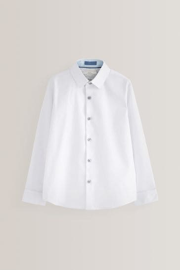 White Long Sleeve Smart Trimmed Shirt (3-16yrs)