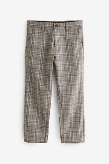 Grey/Stone Natural Formal Check Trousers (12mths-16yrs)