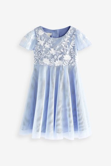 Blue and sales white party frocks