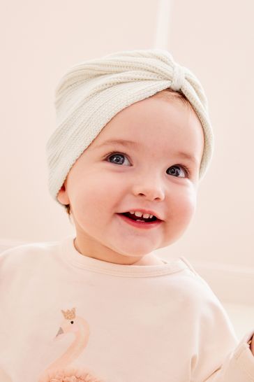 Cream Baby Knitted Turban Hat (0mths-3yrs)