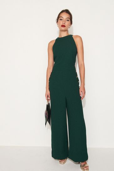 Buy Green Button Detail Wide Leg Crepe Jumpsuit from Next Ireland