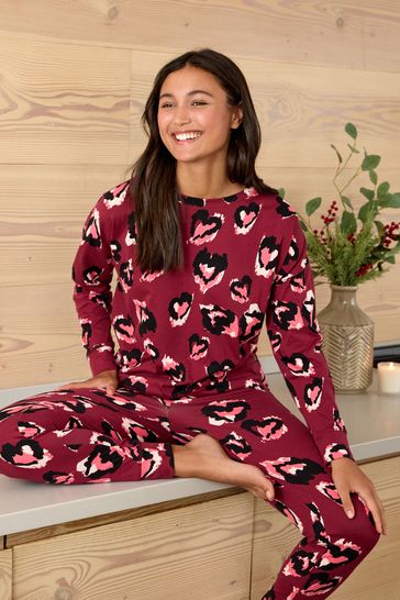 Berry Red Cotton Long Sleeve Pyjamas