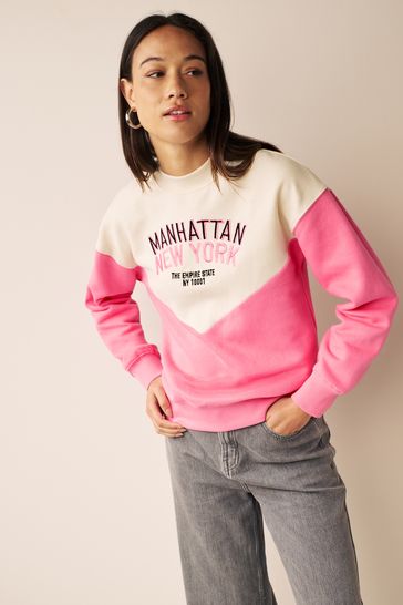 Pink White New York City Graphic Sweatshirt