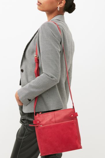 Red Leather Pocket Messenger Bag