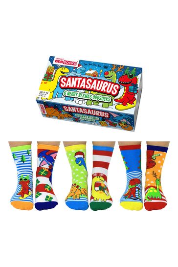 United Odd Socks Black Santa Saurus Socks