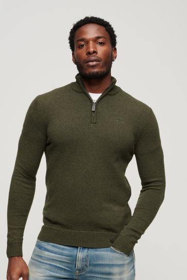 Superdry Green Essential Embroided Knitwear Henley Jumper