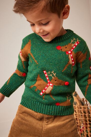 Green Reindeer Knitted Christmas Jumper (3mths-7yrs)