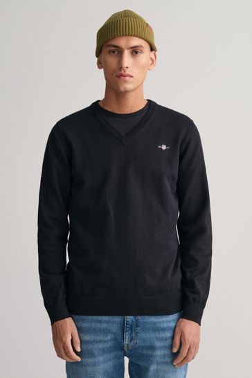 GANT Classic Cotton V-Neck Black Jumper