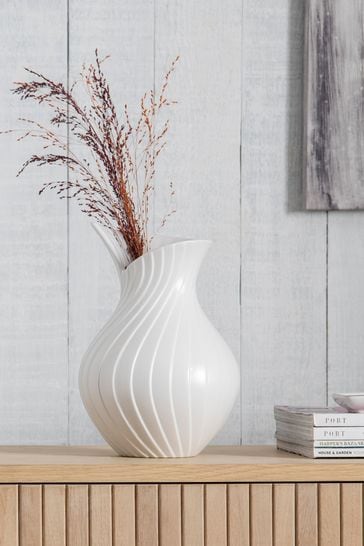 White Pleated Ceramic Medium Vase