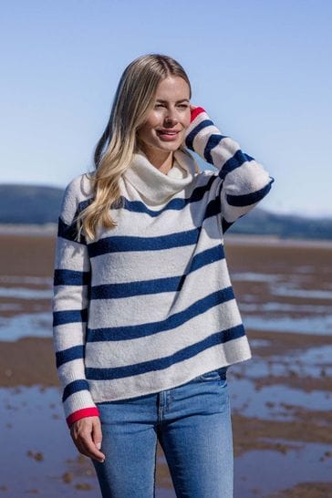 Tog 24 White Stripe Stripe Roll Neck Jumper