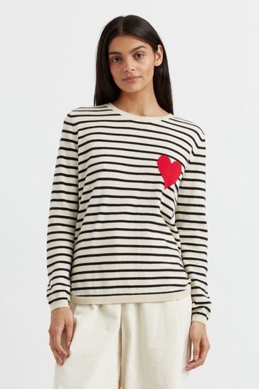Chinti & Parker Breton Heart Cashmere Blend Stripe Sweater