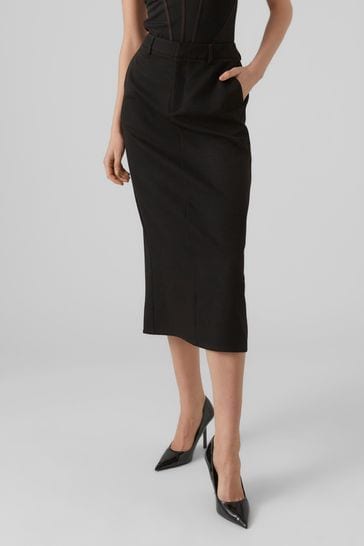 VERO MODA Black Tailored Smart Midi Skirt