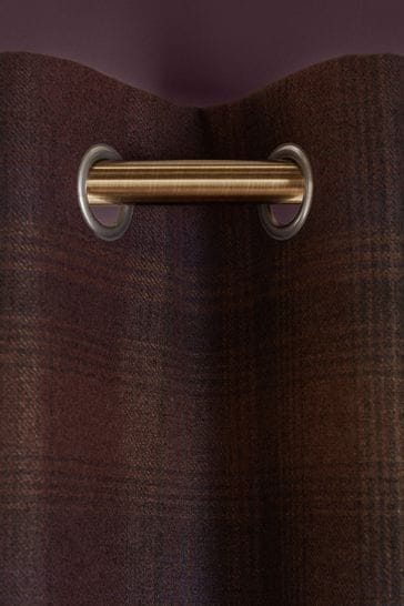 Purple Country Check Lined Eyelet Curtains