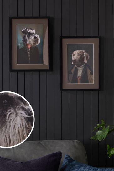 Set of 2 Grey Dressed Up Dogs Framed Wall Art