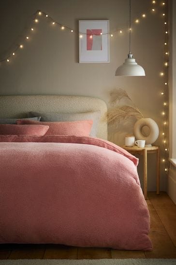 Pink Teddy Borg Fleece Duvet Cover And Pillowcase Set