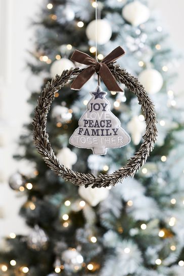 Silver Beaded Christmas Family Hanging Decoration