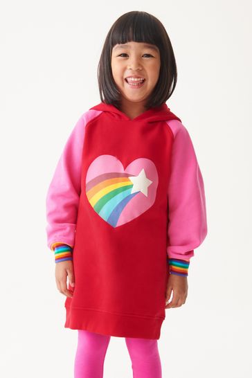 Little Bird by Jools Oliver Pink Heart Red and Pink Longline Heart Hoodie Dress
