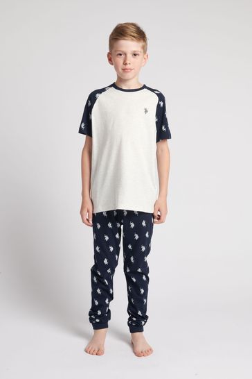 U.S. Polo Assn Blue AOP DHM T-Shirt And Trousers Set
