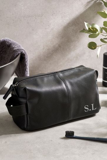 Leather wash bag personalised deals