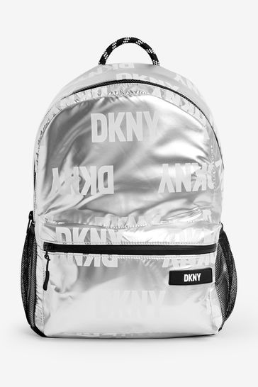 DKNY Silver Metallic Logo Backpack