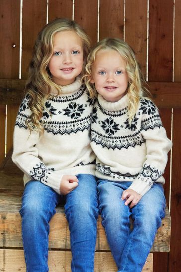 The Little Tailor Kids Cream Cosy Funnel Neck Fairisle Knitted Christmas Jumper