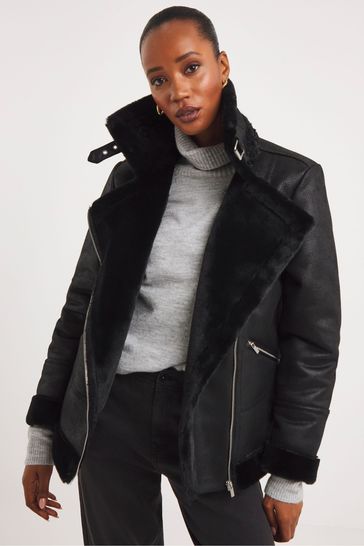 Buy JD Williams Black Faux Fur Lined Aviator Jacket from Next Malta