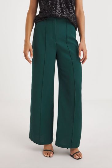 JD Williams Green Petrol Magisculpt Satin Back Wide Leg Trousers