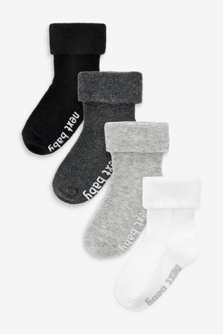 Monochrome 4 Pack Roll Top Baby Socks (0mths-2yrs)