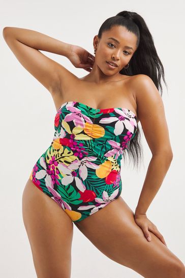 Simply Be Fruit Print Mix and Match Bandeau Black Swimsuit