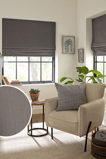 Charcoal Grey Ready Made Cotton Blackout Roman Blind