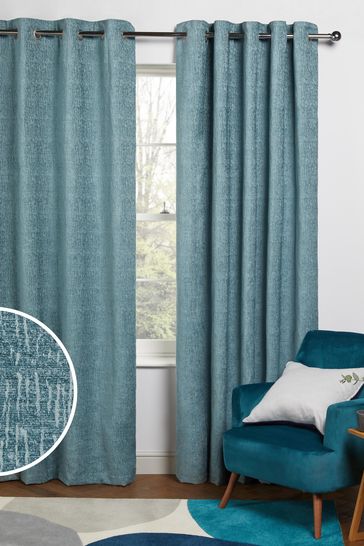 Teal Blue Next Heavyweight Chenille Eyelet Lined Curtains