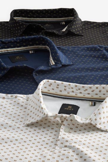 White/Black/Navy Blue Geo Print Jersey Polo Shirts 3 Pack