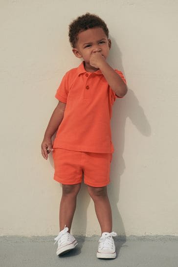 Coral Orange Short Sleeves Polo and Shorts Set (3mths-7yrs)