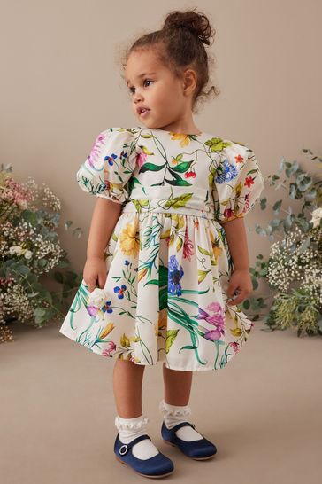 Cream Floral Printed Taffeta Party Dress (3mths-10yrs)